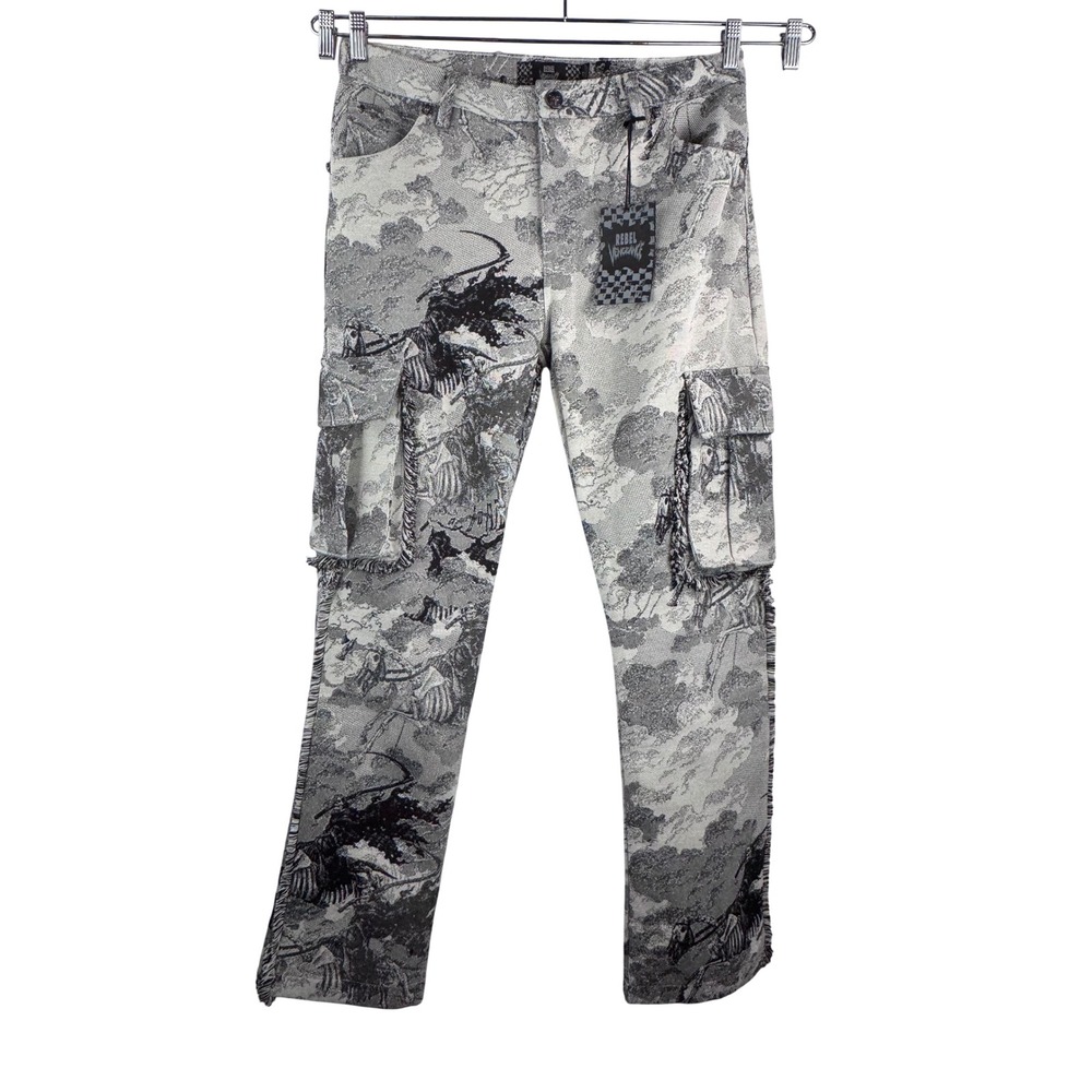 Rebel Vengeance Skull Skeleton floral cargo Tapestry‎ Pants sz 32 gothic punk